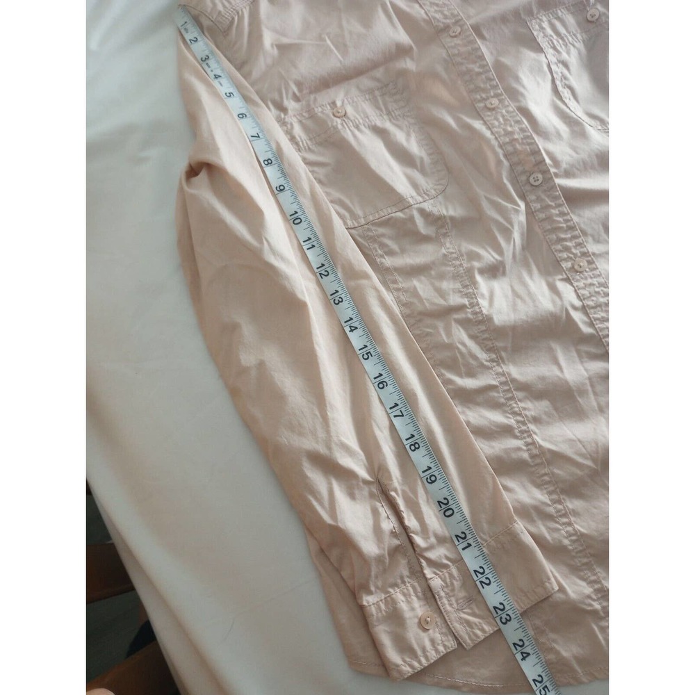 Chicos 2 Button Up Blouse Collared Shirt Long Tunic Pockets Front L Blush Tan - Picture 5 of 8
